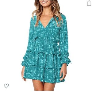 Pengfei Polka dot Ruffle Long Sleeve Dress Mini